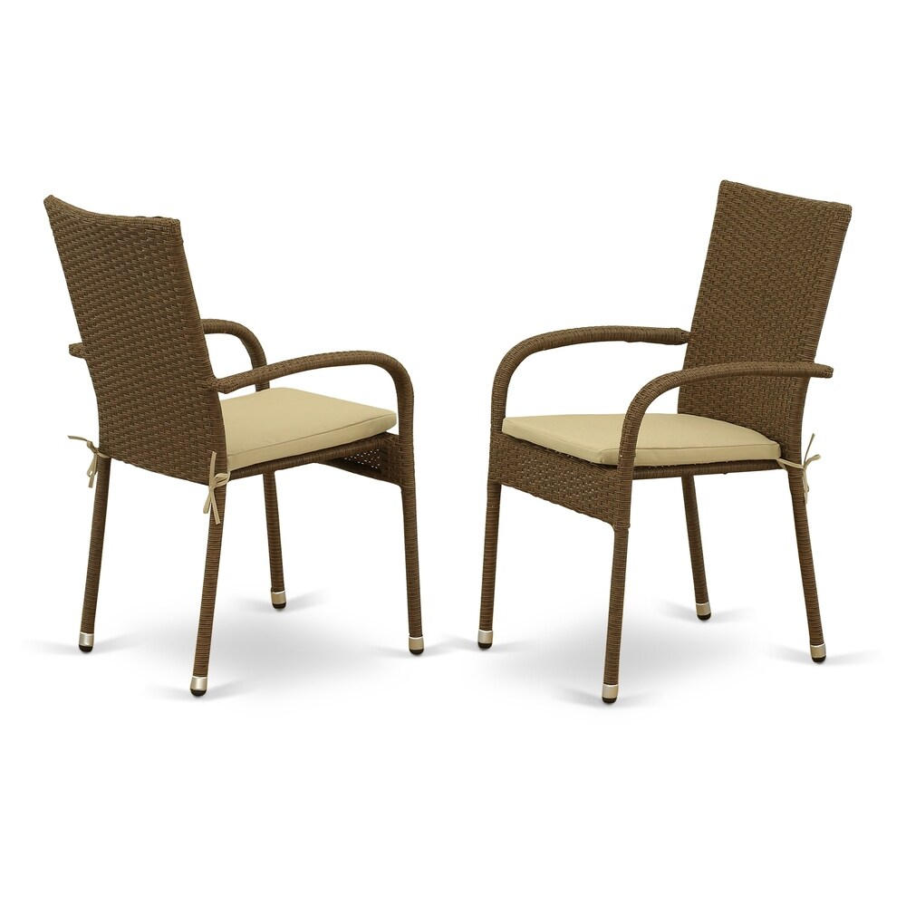 East West Furniture GULC102A Patio Balcony Dining Arm Chair with Brown Wicker Set of 2