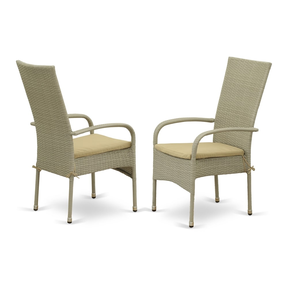 East West Furniture OSLC103A Patio Balcony Dining Arm Chair with Natural Wicker Set of 2