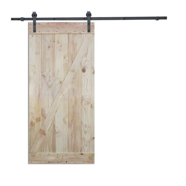 CALHOME Paneled Wood Primed Alder Barn Door with Installation Hardware ...