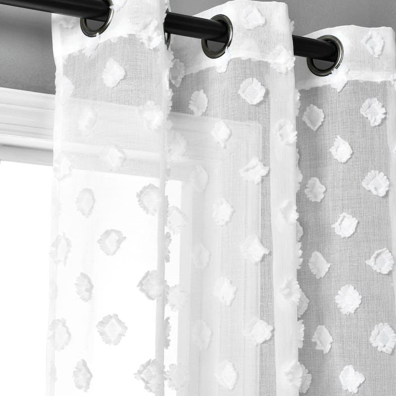 Porch & Den Millcrest Textured Dot Sheer Curtain Panel Pair - 84" x 38"