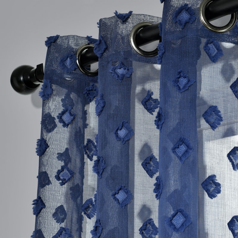 Porch & Den Millcrest Textured Dot Sheer Curtain Panel Pair - 84" x 38"