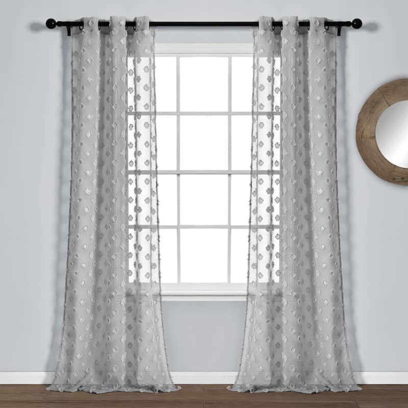 Porch & Den Millcrest Textured Dot Sheer Curtain Panel Pair - 84" x 38"