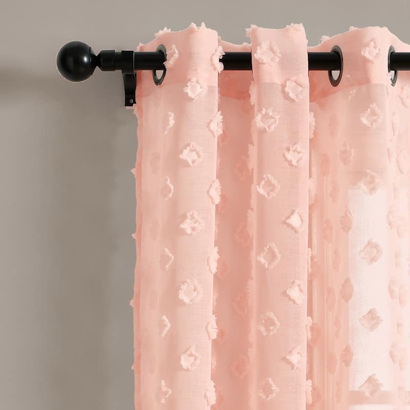 Porch & Den Millcrest Textured Dot Sheer Curtain Panel Pair - 84" x 38"