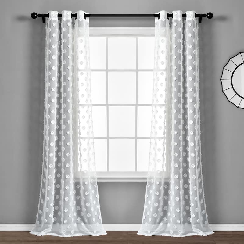Porch & Den Millcrest Textured Dot Sheer Curtain Panel Pair - 84" x 38" - White