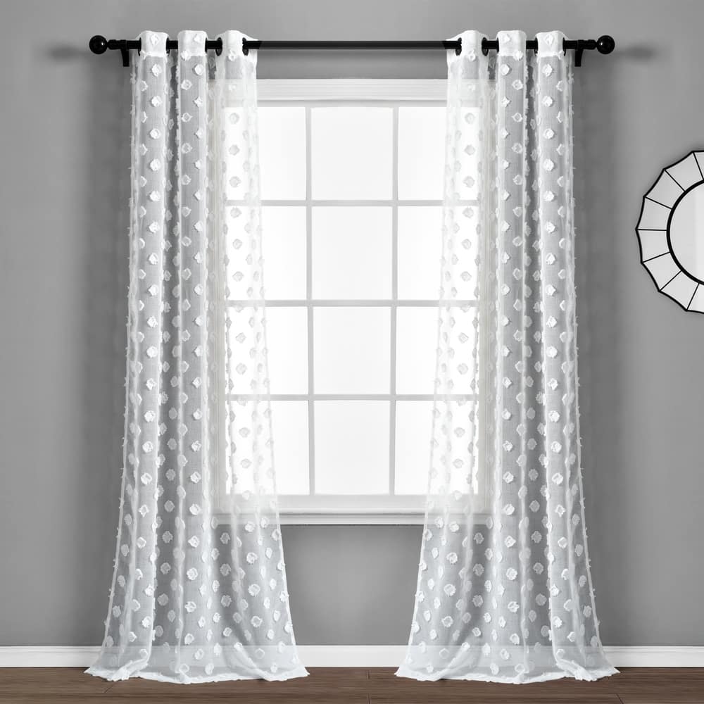 Porch & Den Millcrest Textured Dot Sheer Curtain Panel Pair - 84" x 38"