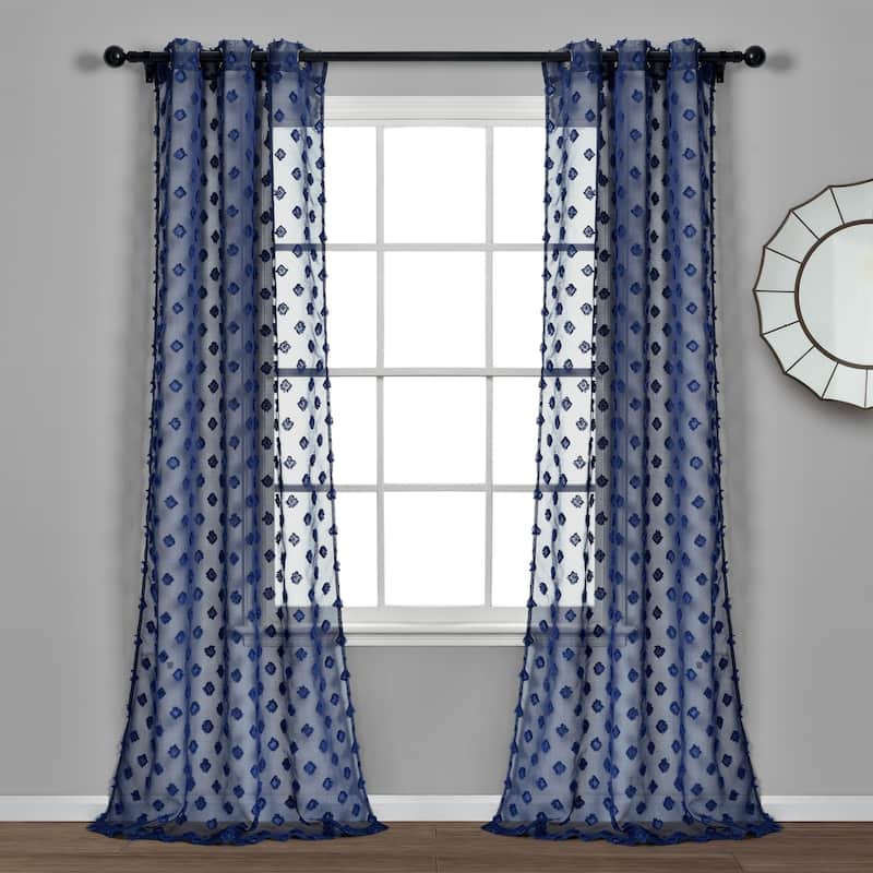 Porch & Den Millcrest Textured Dot Sheer Curtain Panel Pair - 84" x 38" - Navy