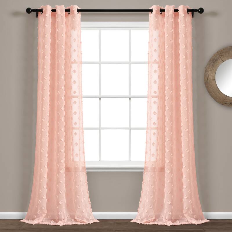 Porch & Den Millcrest Textured Dot Sheer Curtain Panel Pair - 84" x 38" - Blush
