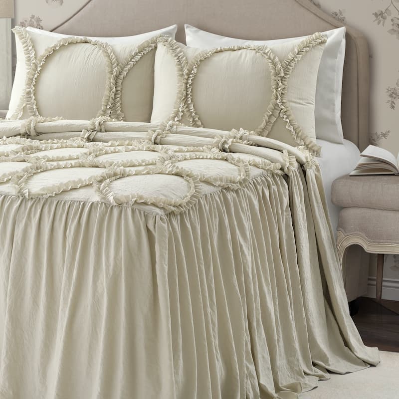 The Gray Barn Peony Grove Ruffled Embroidery 3-piece Bedspread Set - Neutral - King