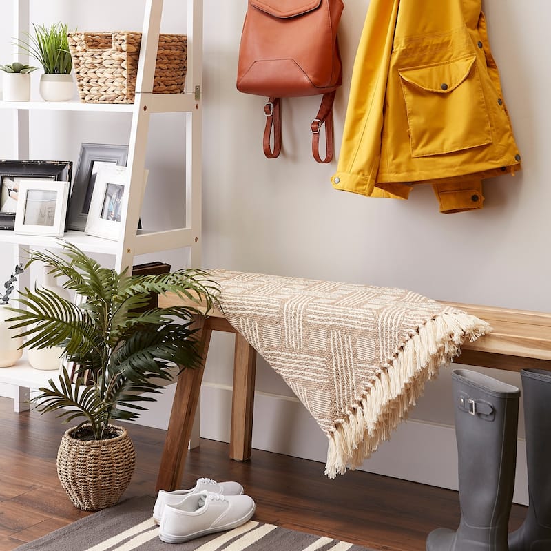 DII Basketweave Woven Throw, 50x60" with 3" Fringe, Stone, 1 Piece