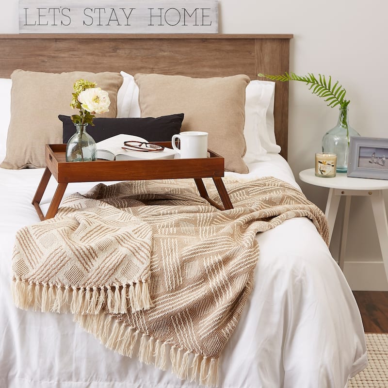 DII Basketweave Woven Throw, 50x60" with 3" Fringe, Stone, 1 Piece