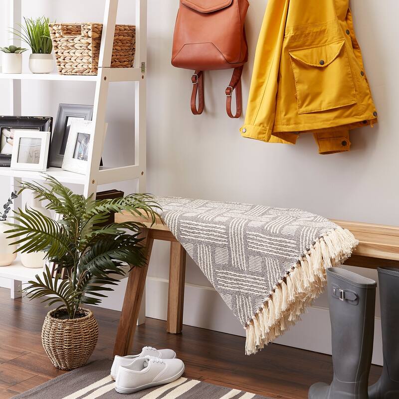 DII Basketweave Woven Throw, 50x60" with 3" Fringe, Stone, 1 Piece
