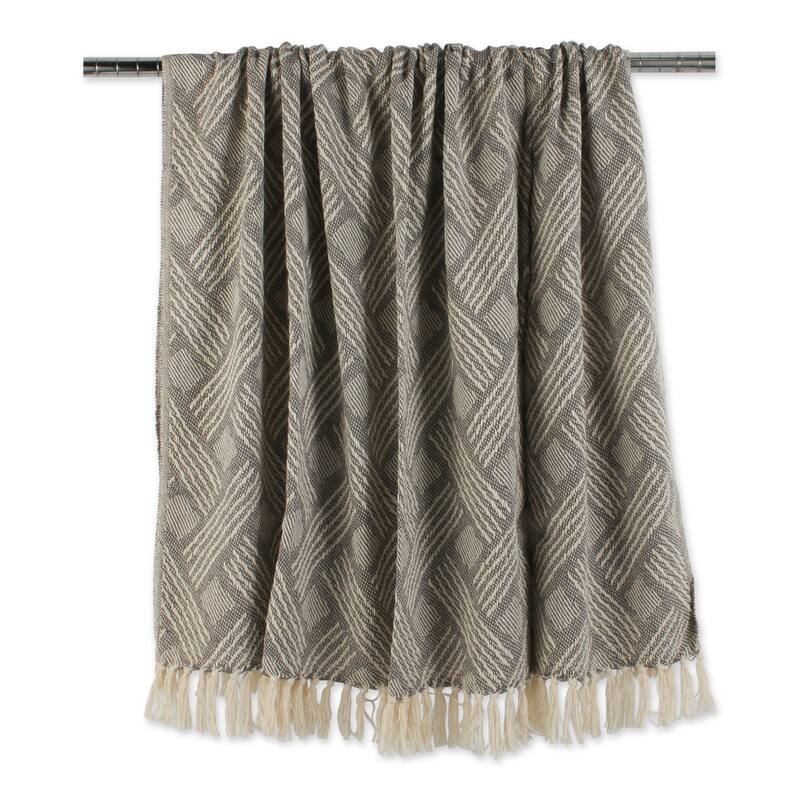 DII Basketweave Woven Throw, 50x60" with 3" Fringe, Stone, 1 Piece