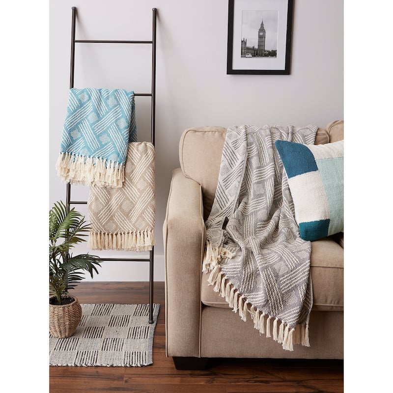 DII Basketweave Woven Throw, 50x60" with 3" Fringe, Stone, 1 Piece