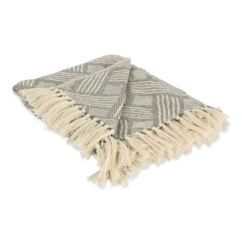 DII Basketweave Woven Throw, 50x60" with 3" Fringe, Stone, 1 Piece - Gray
