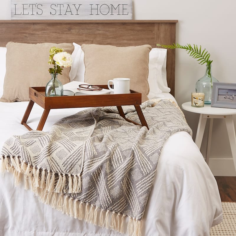 DII Basketweave Woven Throw, 50x60" with 3" Fringe, Stone, 1 Piece