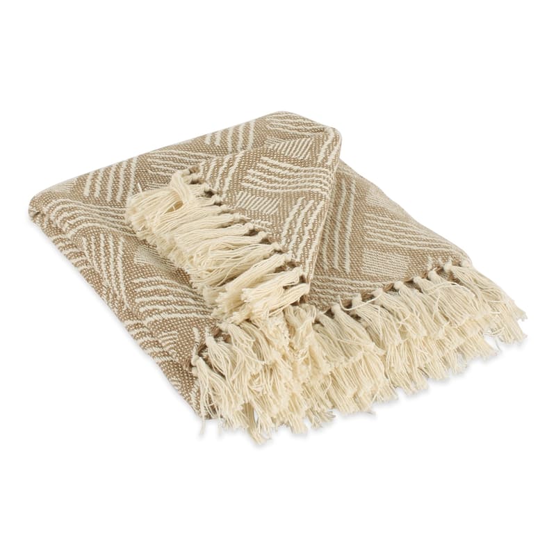 DII Basketweave Woven Throw, 50x60" with 3" Fringe, Stone, 1 Piece