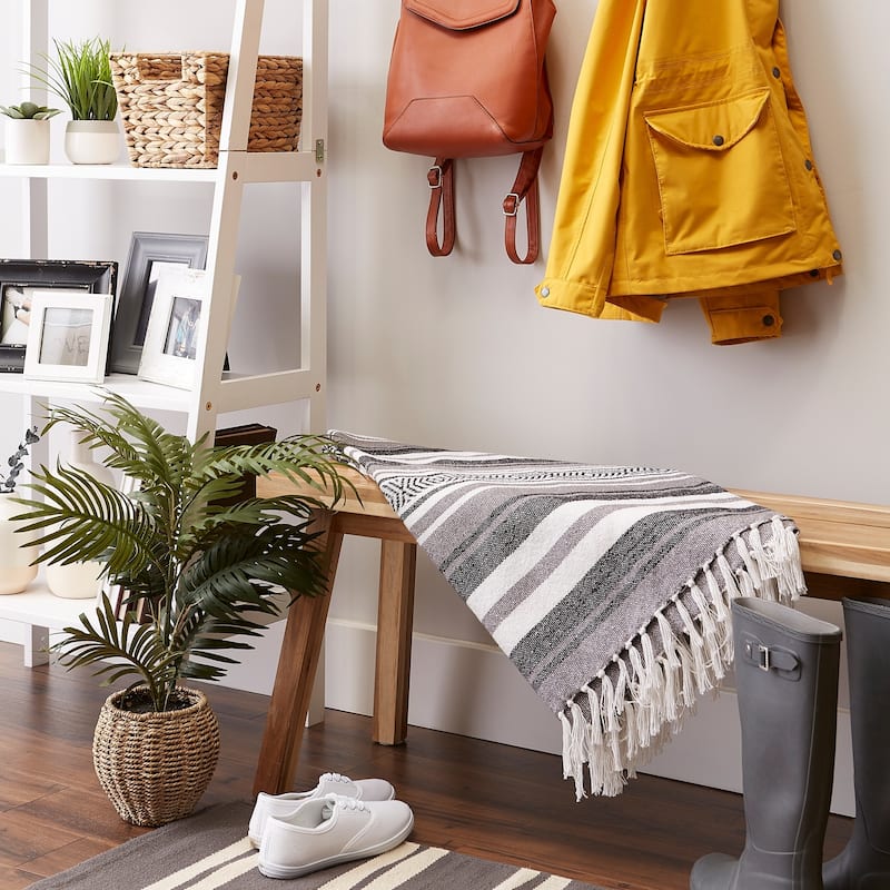 DII Farmhouse Woven Throw, 50x60" with 3" Fringe, Black, 1 Piece