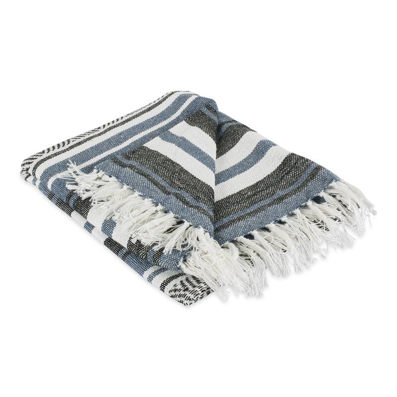 DII Farmhouse Woven Throw, 50x60" with 3" Fringe, Black, 1 Piece - French Blue Stripe