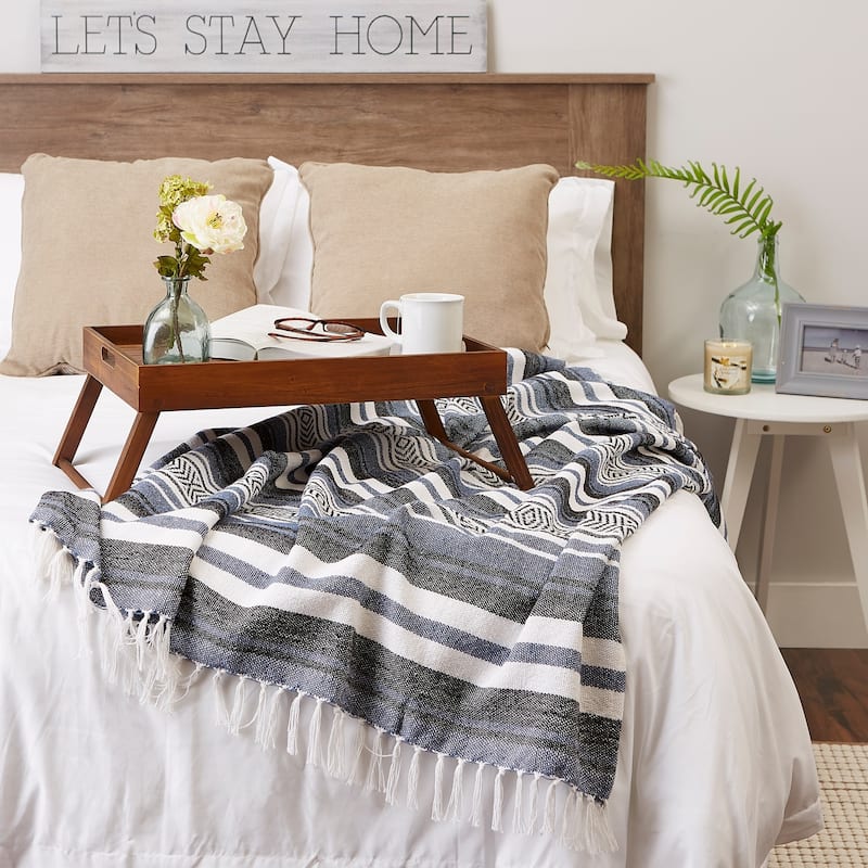 DII Farmhouse Woven Throw, 50x60" with 3" Fringe, Black, 1 Piece