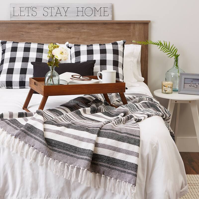 DII Farmhouse Woven Throw, 50x60" with 3" Fringe, Black, 1 Piece