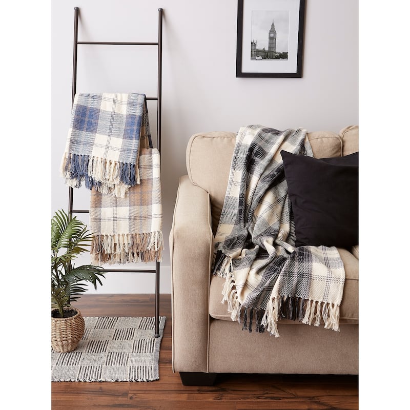 DII Farmhouse Woven Throw, 50x60" with 3" Fringe, Black, 1 Piece