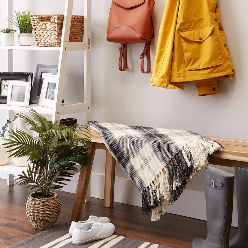 DII Farmhouse Woven Throw, 50x60" with 3" Fringe, Black, 1 Piece