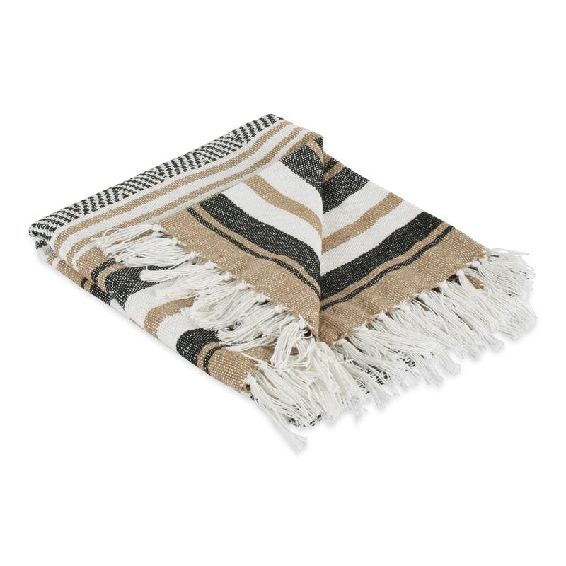 DII Farmhouse Woven Throw, 50x60" with 3" Fringe, Black, 1 Piece
