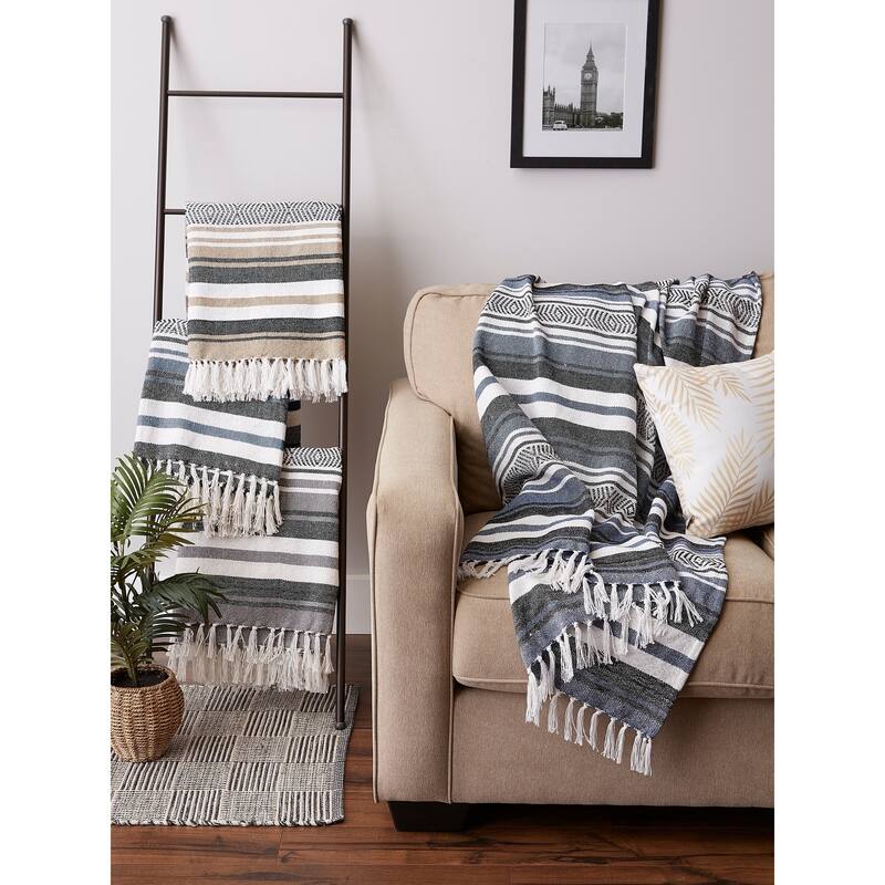 DII Farmhouse Woven Throw, 50x60" with 3" Fringe, Black, 1 Piece