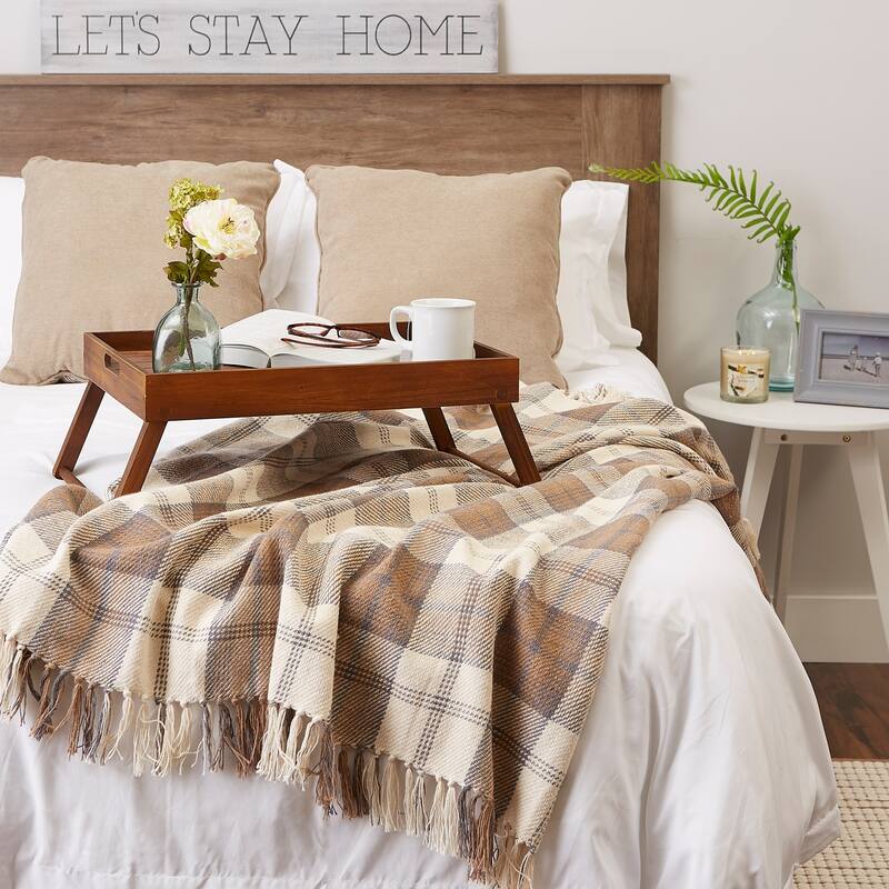 DII Farmhouse Woven Throw, 50x60" with 3" Fringe, Black, 1 Piece
