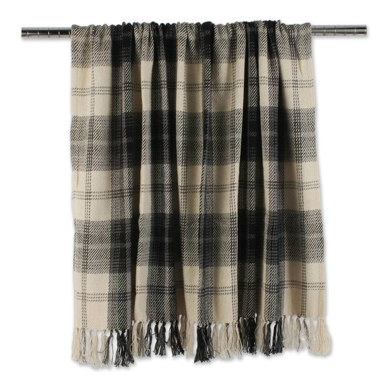 DII Farmhouse Woven Throw, 50x60" with 3" Fringe, Black, 1 Piece