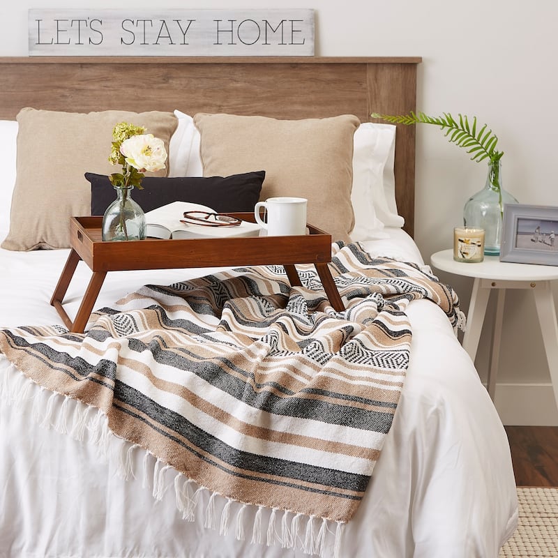 DII Farmhouse Woven Throw, 50x60" with 3" Fringe, Black, 1 Piece