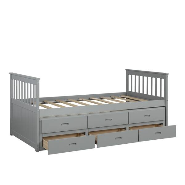 Shop Solid Wood Captain Bed With Trundle And Drawers Gray Free