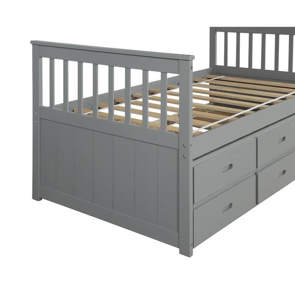 Shop Solid Wood Captain Bed With Trundle And Drawers Gray Free