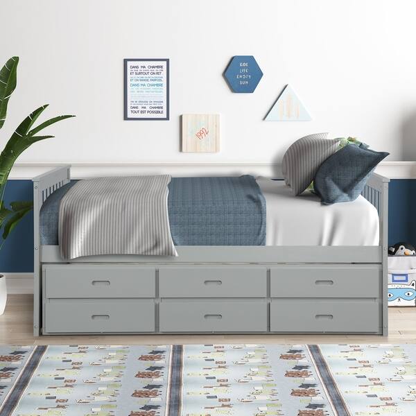 Shop Solid Wood Captain Bed With Trundle And Drawers Gray Free
