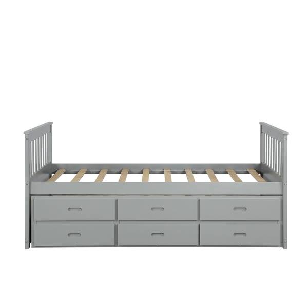 Shop Solid Wood Captain Bed With Trundle And Drawers Gray Free