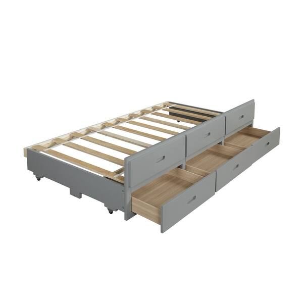 Shop Solid Wood Captain Bed With Trundle And Drawers Gray Free