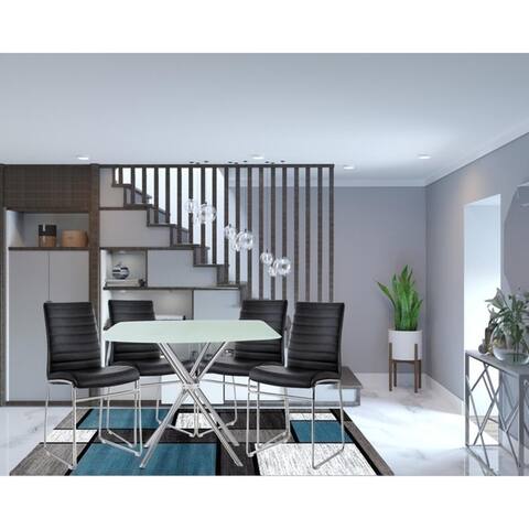 Modern Glass Dining Table With Upholstery Chair In Black Set Of 5