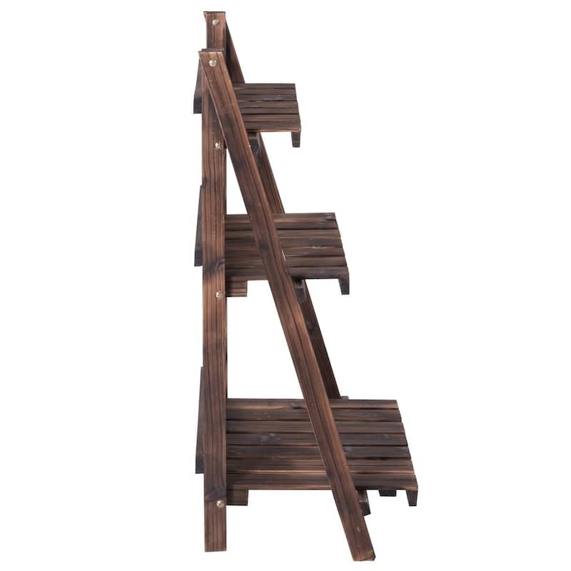 3-Tier Folding Garden Wooden Flower Plant Pot Display Rack