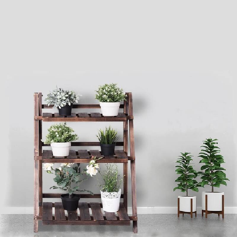 3-Tier Folding Garden Wooden Flower Plant Pot Display Rack