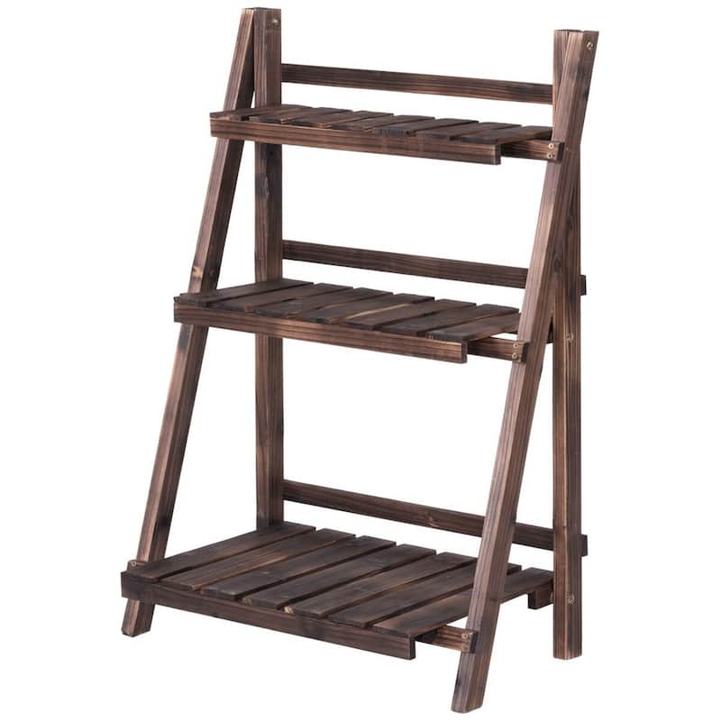 3-Tier Folding Garden Wooden Flower Plant Pot Display Rack