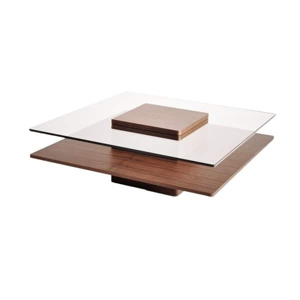 Mid Century Square Coffee Table Walnut Wood Glass In Brown On Sale Overstock 30579314