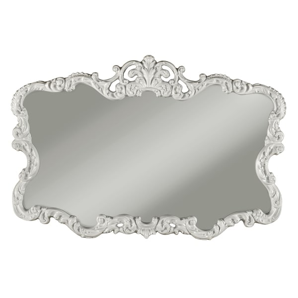 Traditional Ornate Shaped Wall Mirror with Crowned Top, White and Silver