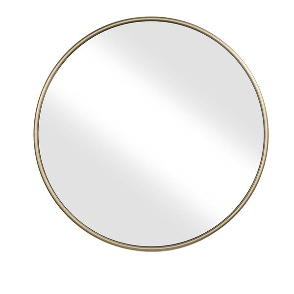 Contemporary Style Round Metal Framed Wall Mirror, Large, Gold and