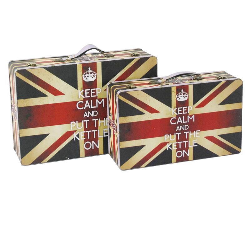 Suitcase with Union Jack Print Canvas Upholstery, Multicolor, Set of 2