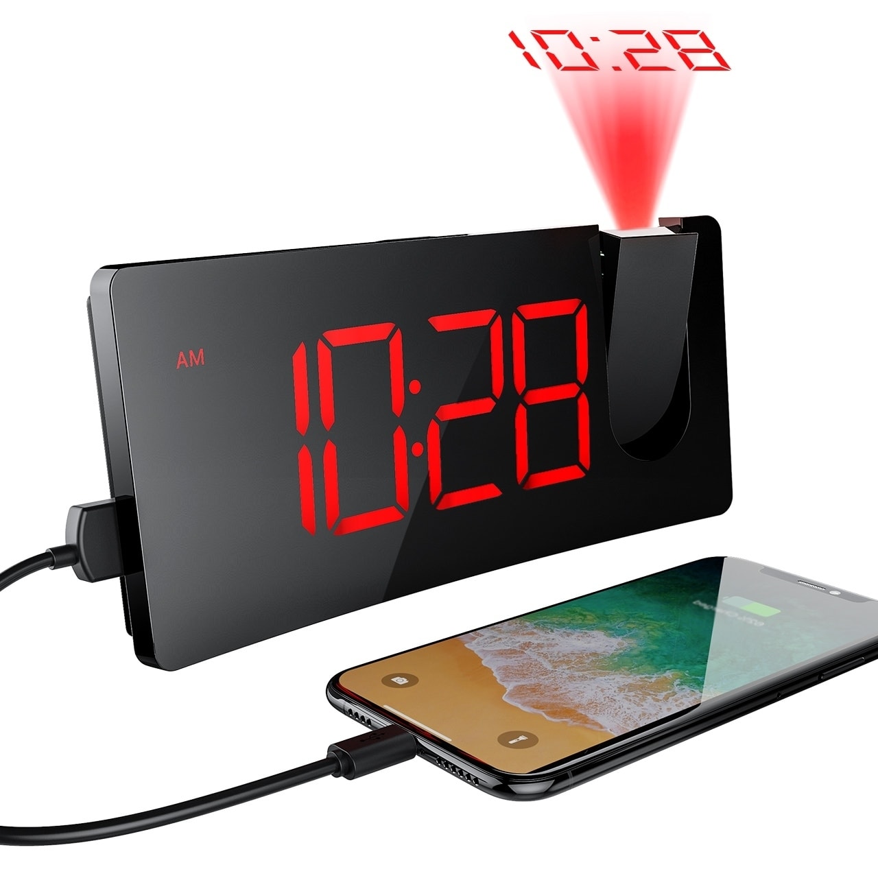 Shop Projection Alarm Clock With 5 Led Curved Screen 3 Levels