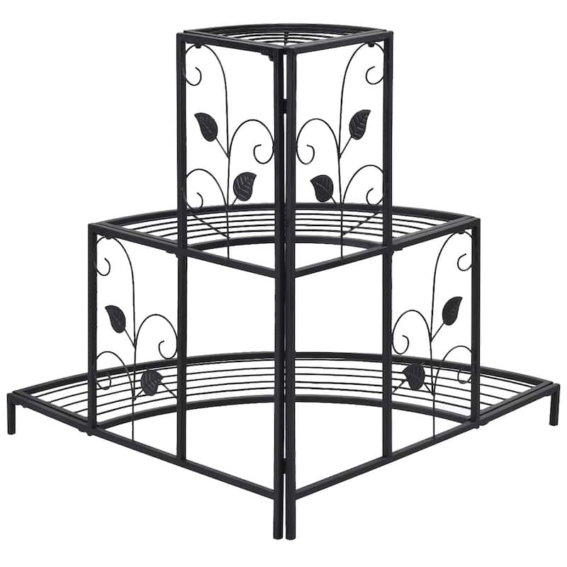 Kaivu 3-tier Black Metal Potted Plant Corner Shelf by Havenside Home