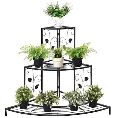 Kaivu 3-tier Black Metal Potted Plant Corner Shelf by Havenside Home