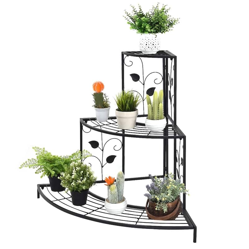 Kaivu 3-tier Black Metal Potted Plant Corner Shelf by Havenside Home