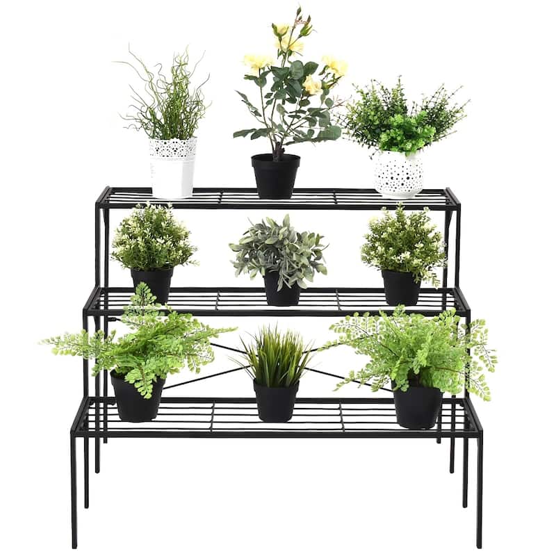 3-Tier Metal Flower Plant Shelf Stand Display Rack Black