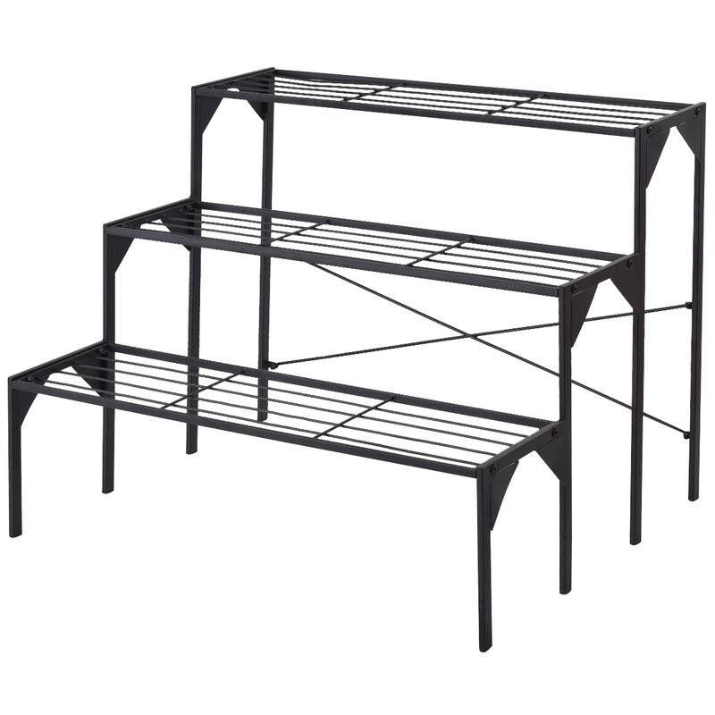 3-Tier Metal Flower Plant Shelf Stand Display Rack Black